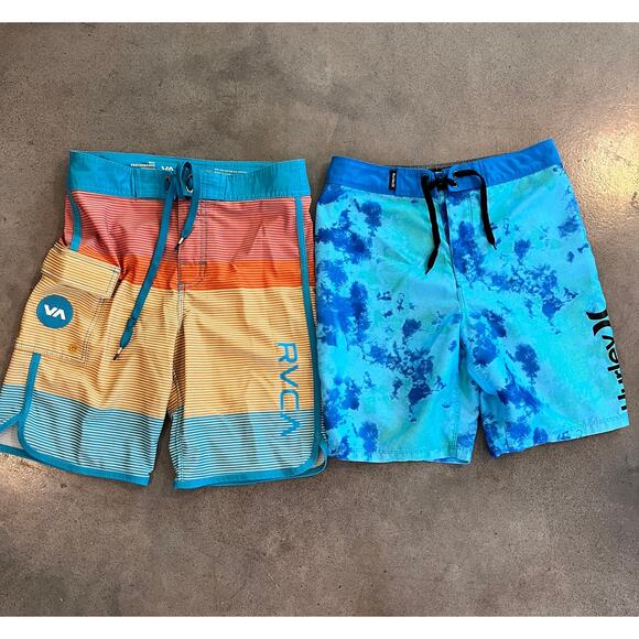 Hurley Blue RVCA color block stripe swim trunk board shorts bundle boys 12/26 - Picture 1 of 7